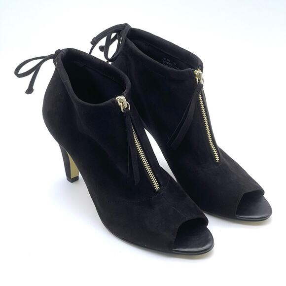 Bella Vita Black Peep Toe Bootie Nicky II Faux Suede Zip Front - 10 Medium - Picture 1 of 10